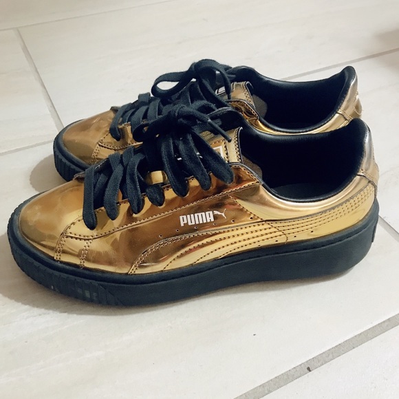 metallic gold puma sneakers